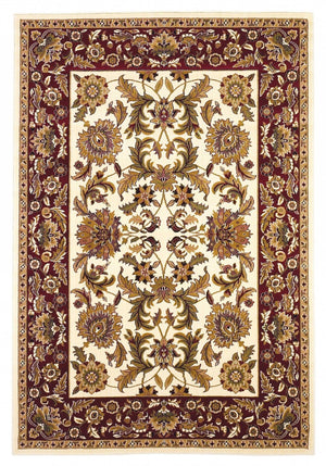 HomeRoots 9' Timeless Floral Medallion Area Rug in Ivory, Red, and Orange - Durable, Stylish, and Easy-Care Design 10" x 13" 350459
