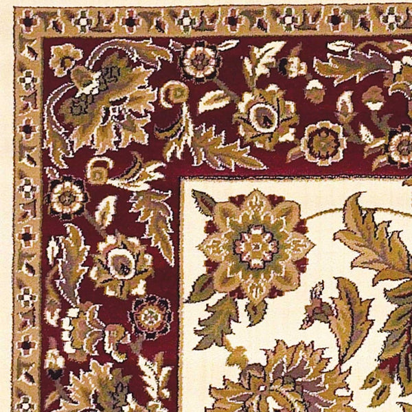 HomeRoots 9' Timeless Floral Medallion Area Rug in Ivory, Red, and Orange - Durable, Stylish, and Easy-Care Design 10" x 13" 350459