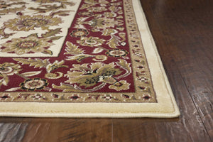 HomeRoots 9' Timeless Floral Medallion Area Rug in Ivory, Red, and Orange - Durable, Stylish, and Easy-Care Design 10" x 13" 350459
