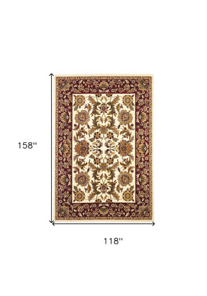 HomeRoots 9' Timeless Floral Medallion Area Rug in Ivory, Red, and Orange - Durable, Stylish, and Easy-Care Design 10" x 13" 350459