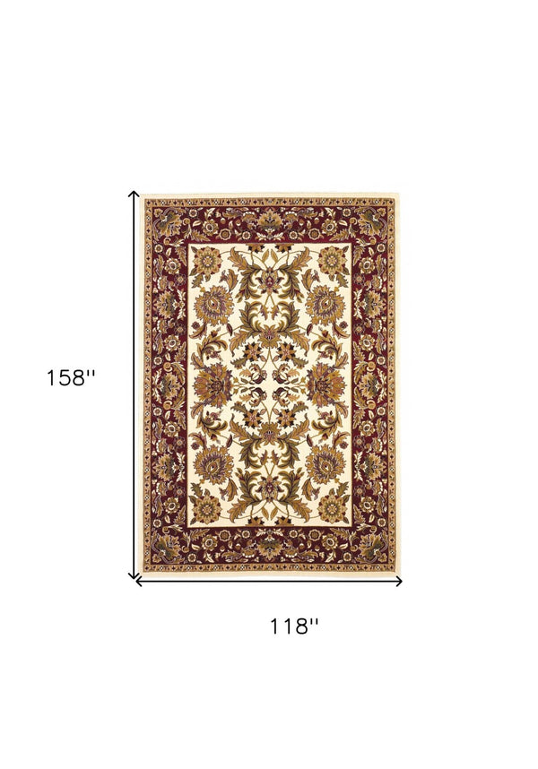 HomeRoots 9' Timeless Floral Medallion Area Rug in Ivory, Red, and Orange - Durable, Stylish, and Easy-Care Design 10" x 13" 350459