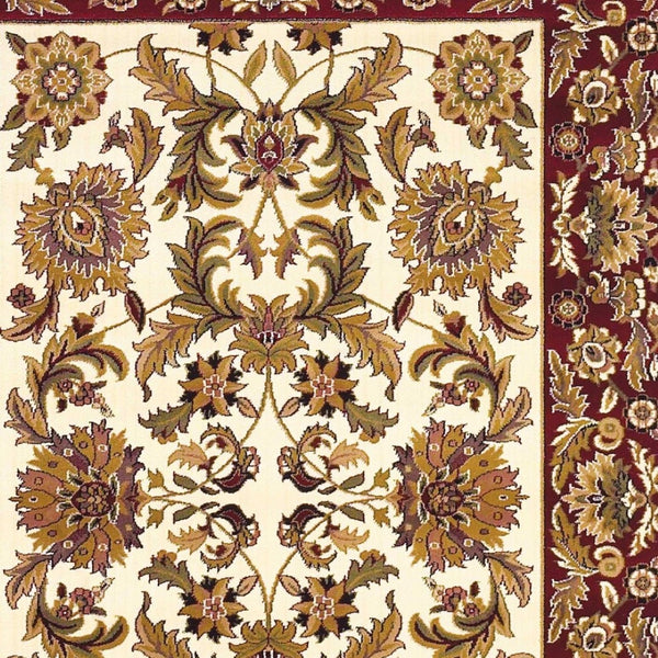 HomeRoots 9' Timeless Floral Medallion Area Rug in Ivory, Red, and Orange - Durable, Stylish, and Easy-Care Design 10" x 13" 350459