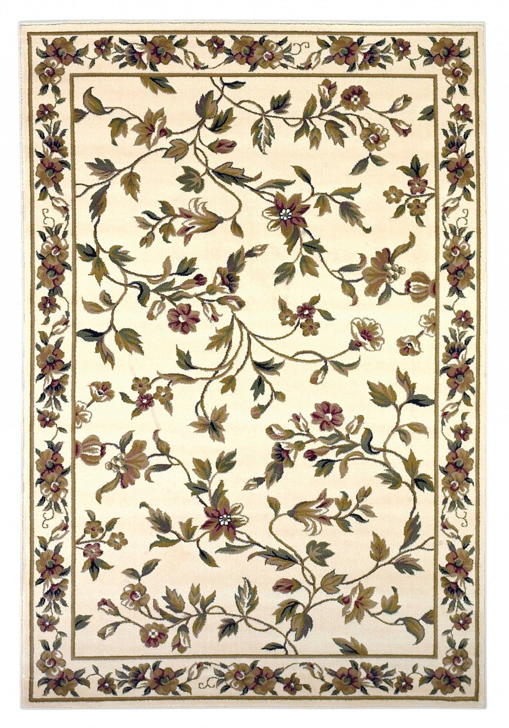HomeRoots 10' Elegant Floral Vines Area Rug in Ivory, Green & Red - Durable & Timeless Design for Any Space 10" x 13" 350470