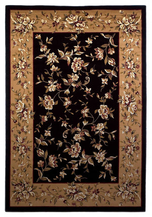 HomeRoots 9' Timeless Floral Vines Area Rug in Tan, Black, and Beige – Cozy, Durable, and Elegant Decor Choice 9' X 13' 350472