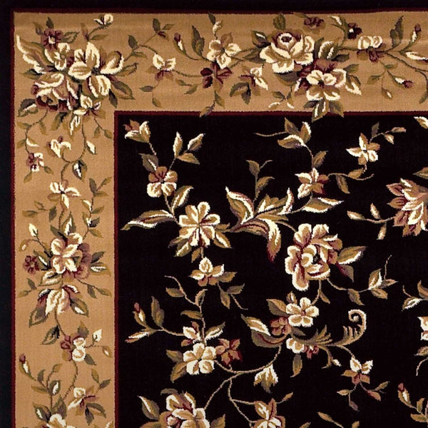HomeRoots 9' Timeless Floral Vines Area Rug in Tan, Black, and Beige – Cozy, Durable, and Elegant Decor Choice 9' X 13' 350472