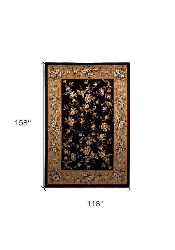 HomeRoots 9' Timeless Floral Vines Area Rug in Tan, Black, and Beige – Cozy, Durable, and Elegant Decor Choice 9' X 13' 350472