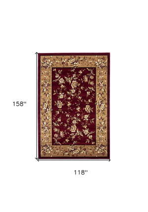 HomeRoots 10' Traditional Red and Beige Floral Vines Area Rug for Living Rooms - Durable, Elegant Design 10" x 13" 350473