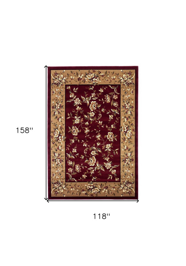 HomeRoots 10' Traditional Red and Beige Floral Vines Area Rug for Living Rooms - Durable, Elegant Design 10" x 13" 350473