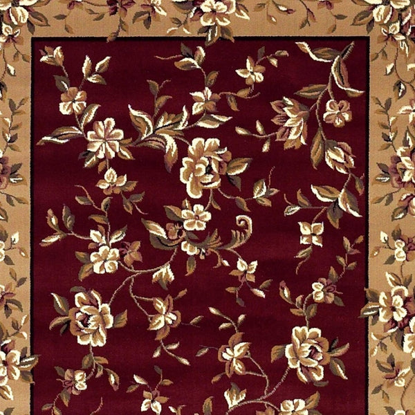 HomeRoots 10' Traditional Red and Beige Floral Vines Area Rug for Living Rooms - Durable, Elegant Design 10" x 13" 350473