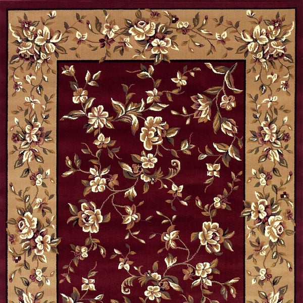 HomeRoots 10' Traditional Red and Beige Floral Vines Area Rug for Living Rooms - Durable, Elegant Design 10" x 13" 350473
