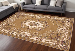 Homeroots 9' X 13' Beige And Ivory Area Rug  Polypropylene 350477