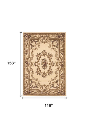 HomeRoots 8' Timeless Beige and Brown Floral Medallion Area Rug - Durable, Elegant, Perfect for High Traffic Areas 9' X 13' 350479