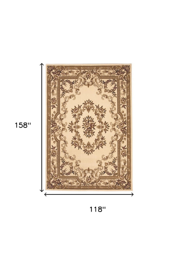 HomeRoots 8' Timeless Beige and Brown Floral Medallion Area Rug - Durable, Elegant, Perfect for High Traffic Areas 9' X 13' 350479