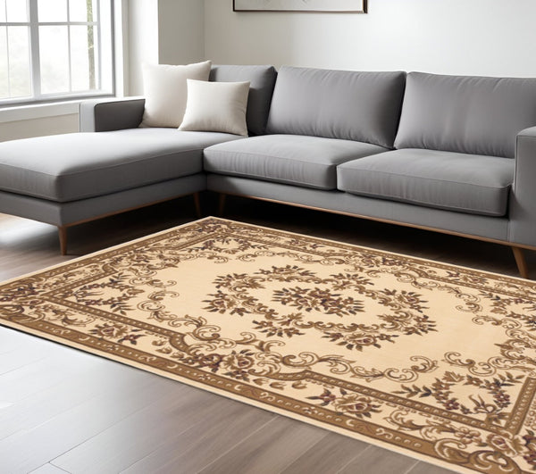 HomeRoots 8' Timeless Beige and Brown Floral Medallion Area Rug - Durable, Elegant, Perfect for High Traffic Areas 9' X 13' 350479