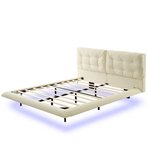 English Elm Christopher Knight Home® - Queen Plush Leather Upholstered Bed Frame with Wingback Headboard, Wavy Footboard, Quiet Support White 37.59 L x 32.25 W x 13 H N761S0000022W