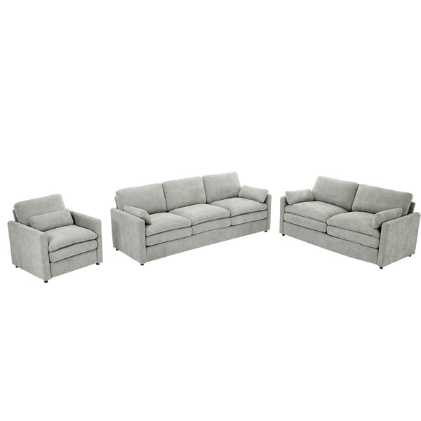 English Elm Cozy Oversized Chenille Sofa Set With Plush Double Cushions For Ultimate Comfort In Light Grey N719S001920R