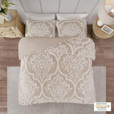 Madison Park Viola Shabby Chic 3 piece Tufted Cotton Chenille Damask Comforter Set MP12-7104 Taupe