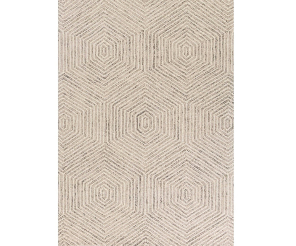 HomeRoots 9' Sand Beige Wool Geometric Hand-Tufted Area Rug for Modern Elegance in Living Spaces & Bedrooms 9' X 12' 350502