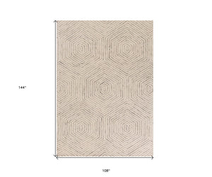 Homeroots 9' X 12' Sand Beige Wool Geometric Hand Tufted Area Rug  Wool 350502