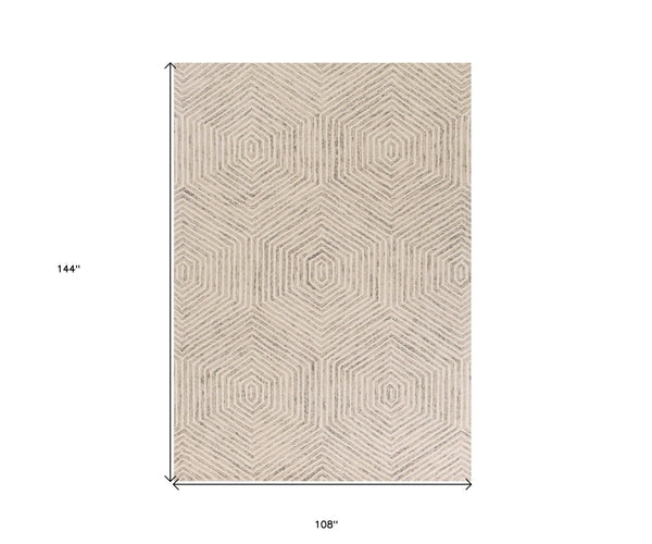 Homeroots 9' X 12' Sand Beige Wool Geometric Hand Tufted Area Rug  Wool 350502