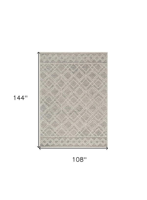 Homeroots 9' X 12' Sand Beige Hand Tufted Diamond Pattern Indoor Area Rug  Wool 350504