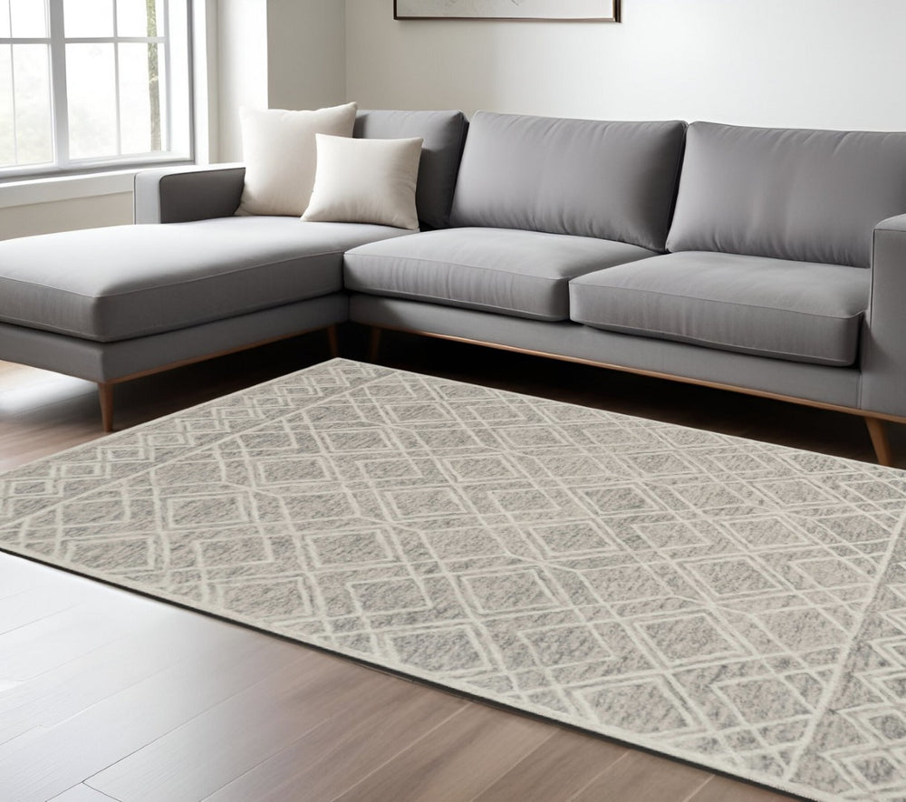 HomeRoots 9' Hand-Tufted Wool Area Rug in Sand Beige & Ivory – Modern Geometric Design for Elegant Spaces 9' X 12' 350504
