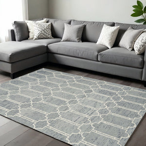 HomeRoots 9' Hand-Tufted Wool Area Rug in Slate Blue and Ivory - Modern Geometric Design for Cozy Spaces 9' X 12' 350505