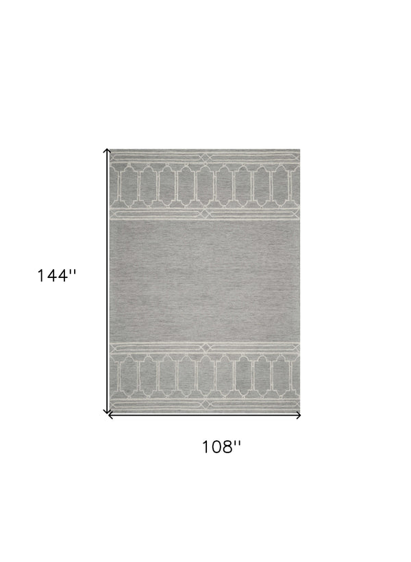 Homeroots 9' X 12' Grey Hand Tufted Geometric Indoor Area Rug  Wool 350506