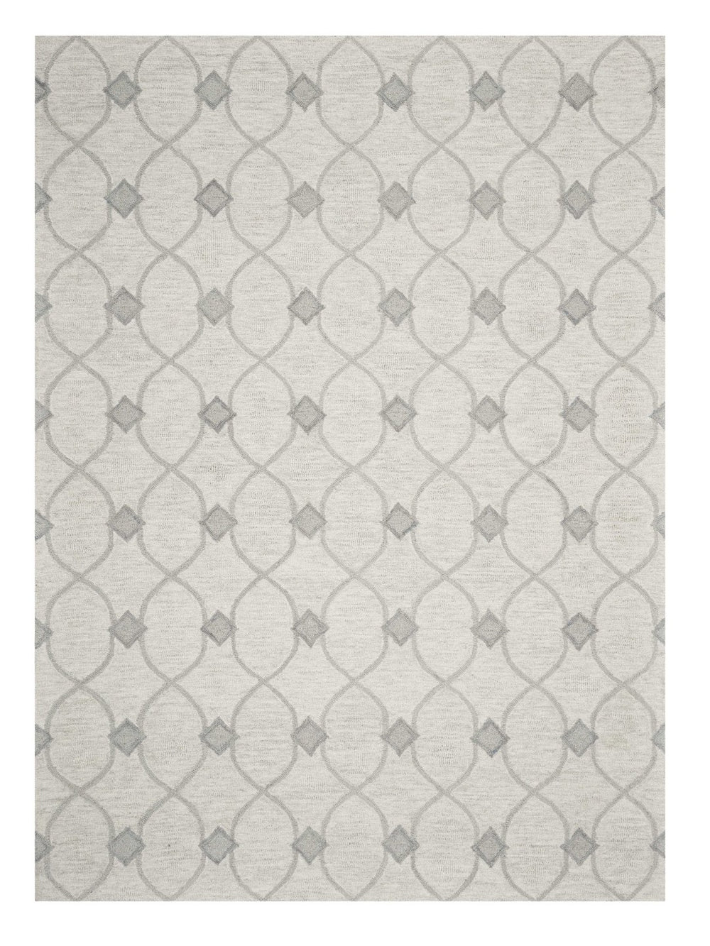 HomeRoots 9' Luxurious Ivory and Gray Wool Ogee Hand-Tufted Area Rug for Elegant Contemporary Spaces 9' X 12' 350508