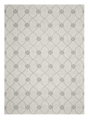 HomeRoots 9' Luxurious Ivory and Gray Wool Ogee Hand-Tufted Area Rug for Elegant Contemporary Spaces 9' X 12' 350508
