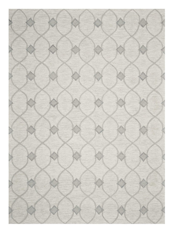 HomeRoots 9' Luxurious Ivory and Gray Wool Ogee Hand-Tufted Area Rug for Elegant Contemporary Spaces 9' X 12' 350508