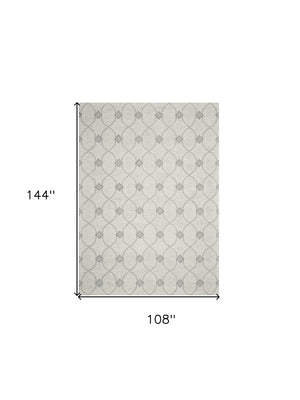 HomeRoots 9' Luxurious Ivory and Gray Wool Ogee Hand-Tufted Area Rug for Elegant Contemporary Spaces 9' X 12' 350508