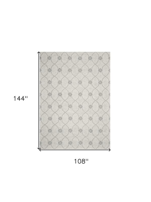 HomeRoots 9' Luxurious Ivory and Gray Wool Ogee Hand-Tufted Area Rug for Elegant Contemporary Spaces 9' X 12' 350508