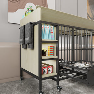 English Elm Large Iron Mdf Pet Enclosure with Storage Cabinet Rolling Casters and Steel Feeding Basins W3064P245384