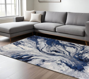 HomeRoots 9' Modern Blue-Gray and Ivory Abstract Area Rug – Durable, Stain-Resistant Design for Stylish Spaces 9' X 13' 350515