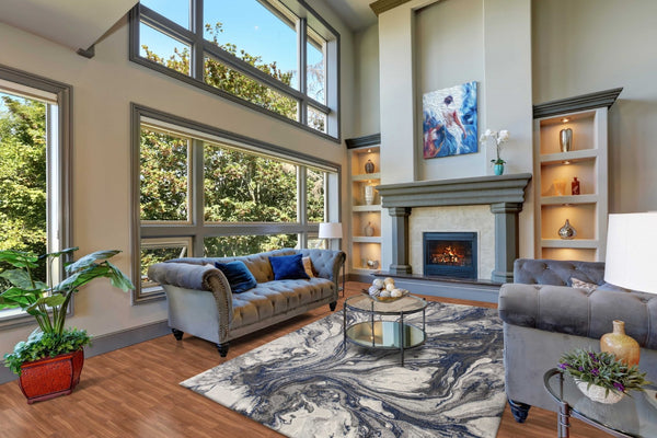 HomeRoots 10' Blue and Gray Abstract Area Rug – Modern Design for Living Rooms, Durable, Easy to Maintain 10' X 13' 350516