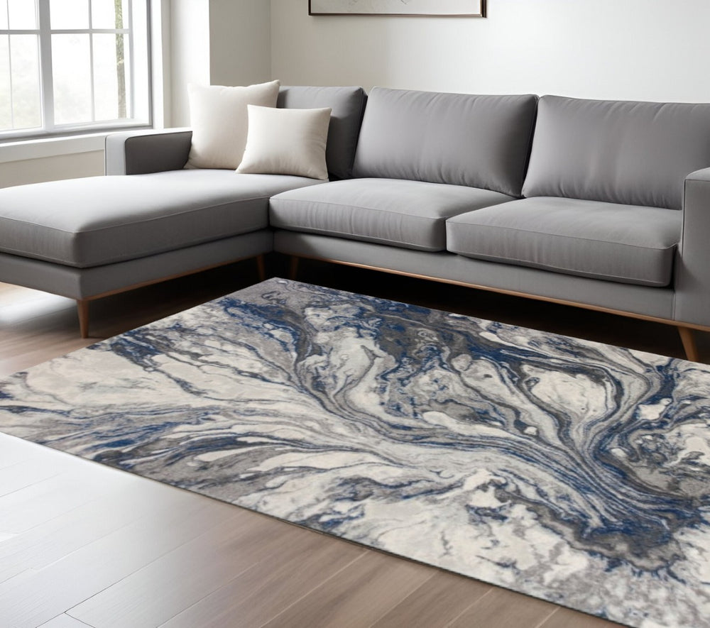 HomeRoots 10' Blue and Gray Abstract Area Rug – Modern Design for Living Rooms, Durable, Easy to Maintain 10' X 13' 350516