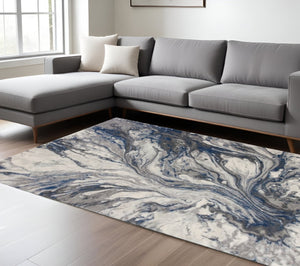 HomeRoots 10' Blue and Gray Abstract Area Rug – Modern Design for Living Rooms, Durable, Easy to Maintain 10' X 13' 350516