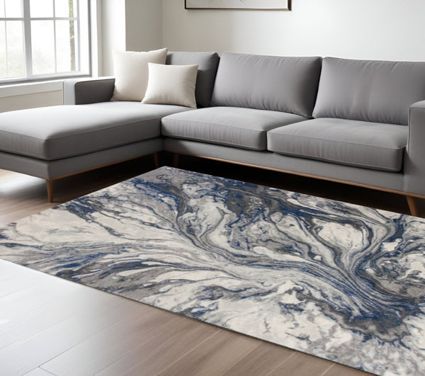 HomeRoots 10' Blue and Gray Abstract Area Rug – Modern Design for Living Rooms, Durable, Easy to Maintain 10' X 13' 350516