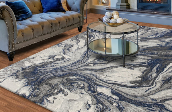 HomeRoots 10' Blue and Gray Abstract Area Rug – Modern Design for Living Rooms, Durable, Easy to Maintain 10' X 13' 350516