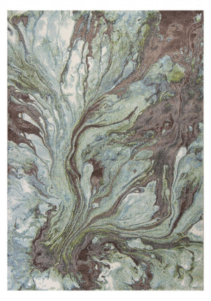 HomeRoots 9' Contemporary Abstract Area Rug in Green and Brown - Durable, Stylish, and Low-Maintenance Design 9' X 13' 350517