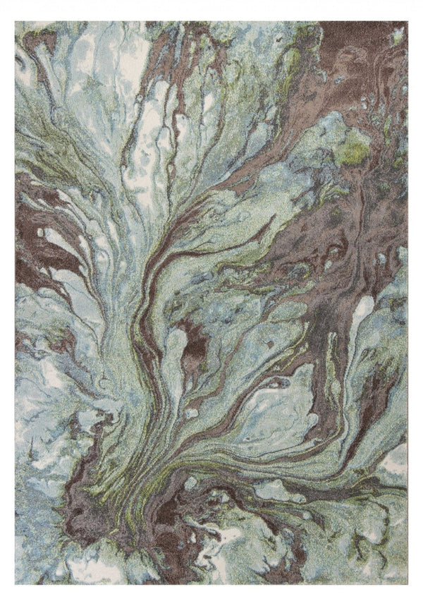 HomeRoots 9' Contemporary Abstract Area Rug in Green and Brown - Durable, Stylish, and Low-Maintenance Design 9' X 13' 350517