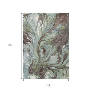 HomeRoots 9' Contemporary Abstract Area Rug in Green and Brown - Durable, Stylish, and Low-Maintenance Design 9' X 13' 350517