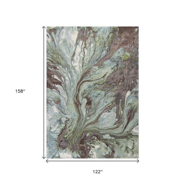 HomeRoots 9' Contemporary Abstract Area Rug in Green and Brown - Durable, Stylish, and Low-Maintenance Design 9' X 13' 350517
