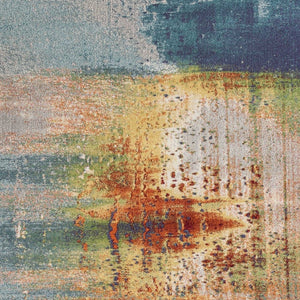 HomeRoots 10' Bold Blue, Rust, and Orange Abstract Area Rug - Durable, Modern Design for Living Spaces 10' X 13' 350518