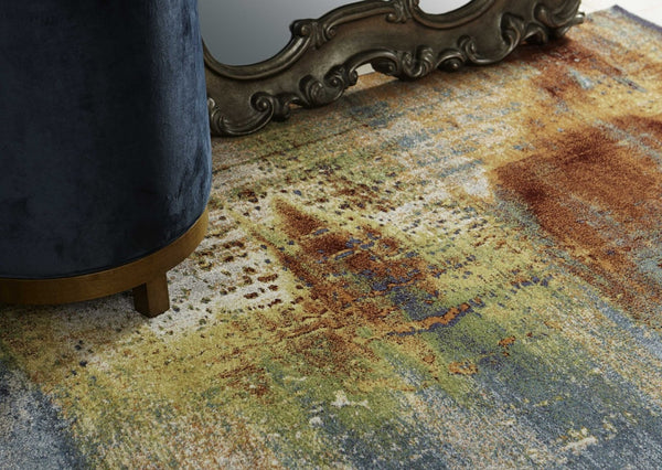 HomeRoots 10' Bold Blue, Rust, and Orange Abstract Area Rug - Durable, Modern Design for Living Spaces 10' X 13' 350518