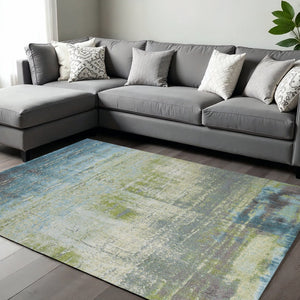 HomeRoots 9' Contemporary Blue and Green Abstract Area Rug - Durable, Stylish, and Ideal for Busy Homes 9' X 13' 350519