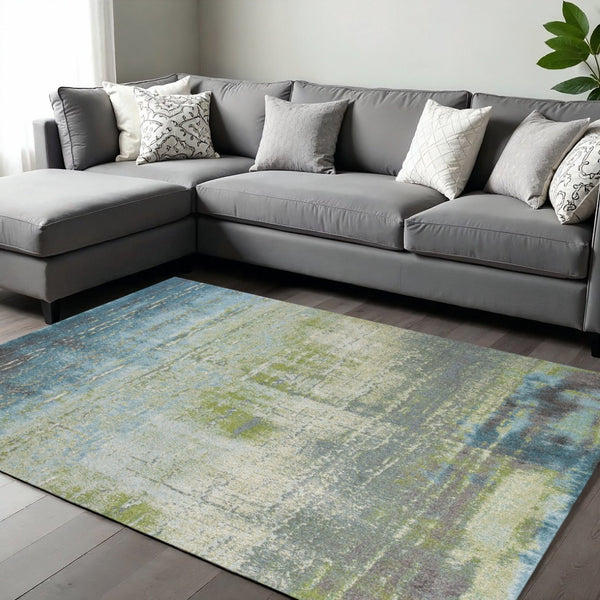HomeRoots 9' Contemporary Blue and Green Abstract Area Rug - Durable, Stylish, and Ideal for Busy Homes 9' X 13' 350519