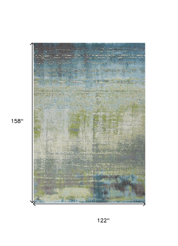 HomeRoots 9' Contemporary Blue and Green Abstract Area Rug - Durable, Stylish, and Ideal for Busy Homes 9' X 13' 350519