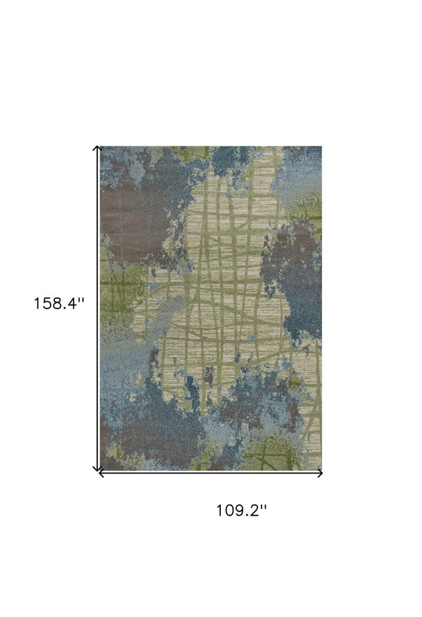 HomeRoots 10' Modern Blue and Green Abstract Area Rug - Vibrant, Durable, and Stylish for Contemporary Spaces 10' X 13' 350520